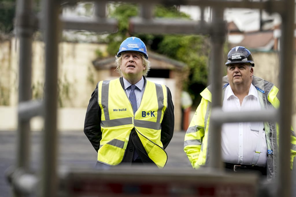 UK Prime Minister Boris Johnson visits a building site