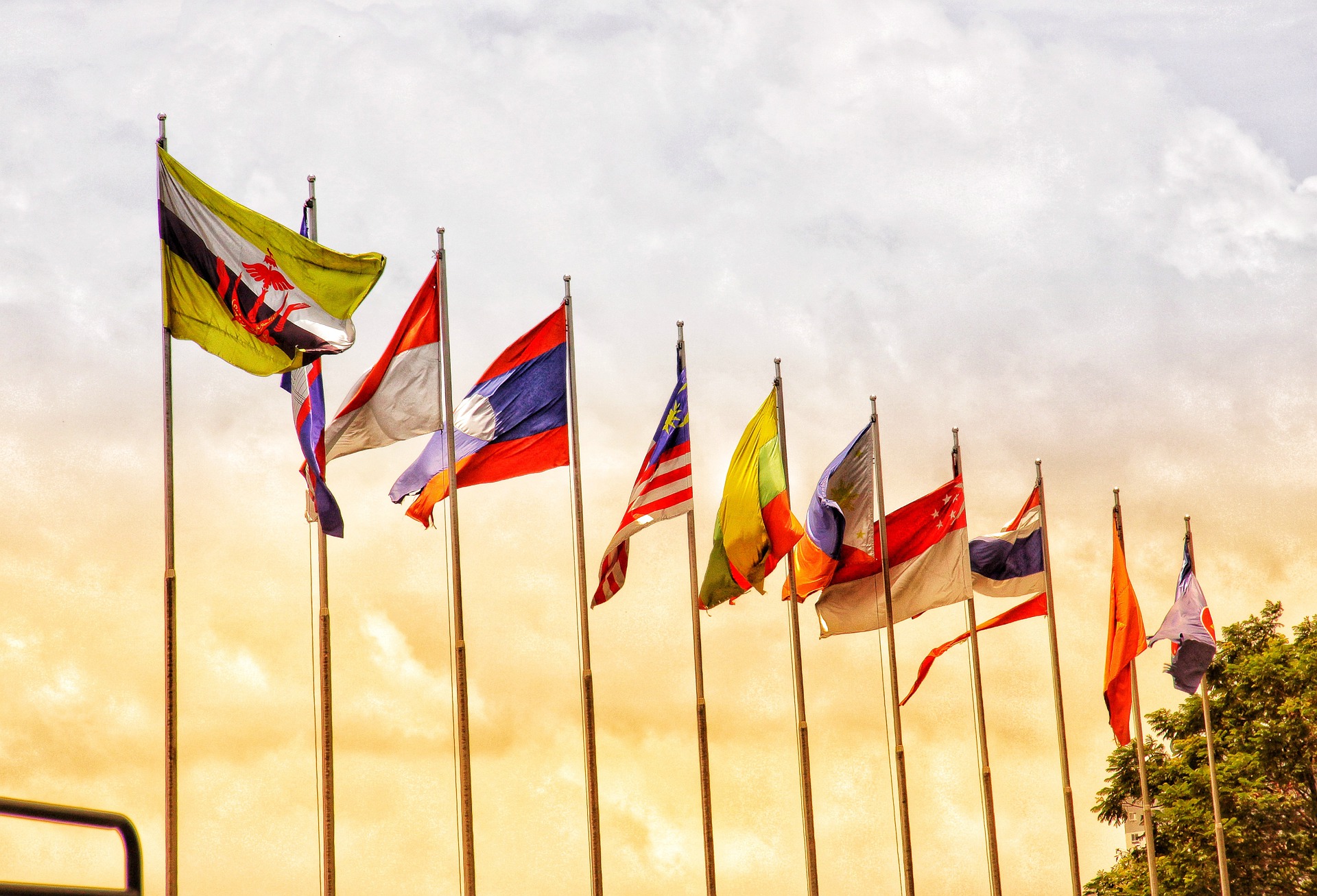 Flags of the ASEAN members, plus the collective flag